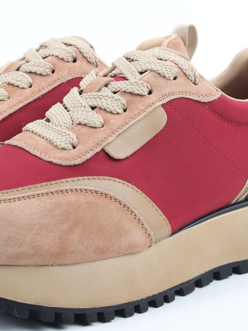04-PDJ96-3 BEIGE/RED Кроссовки демисезонные женские (натуральная замша, натуральная кожа, текстиль) - Алиса фото 3