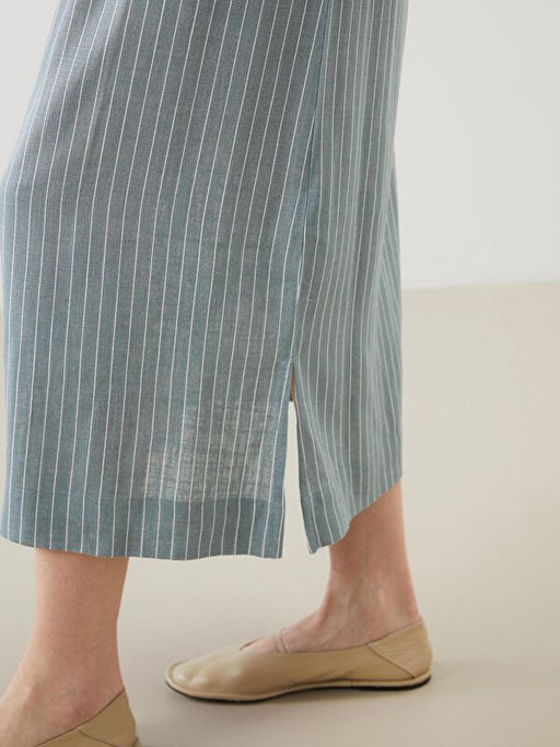 Beli Lastikli ?izgili Keten Kar???ml? Etek