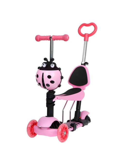 Самокат 5 в 1 GRAFFITI, колёса световые PU 120/80 мм, розовый