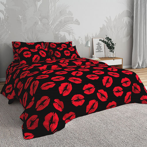 КПБ бязь Премиум - Поцелуй (на черном) Евро (нав.70х70)