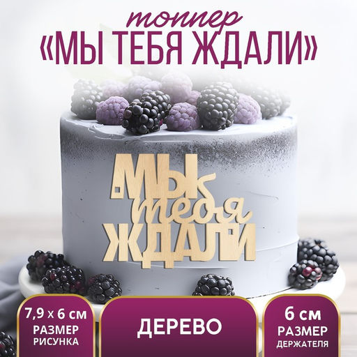 Цена за 5 шт. Топпер для торта «Мы тебя ждали», деревянный, 79х60