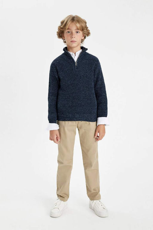 Трикотажный свитер обычного кроя с воротником-молнией и воротником-молнией для мальчика - Defacto фото 2