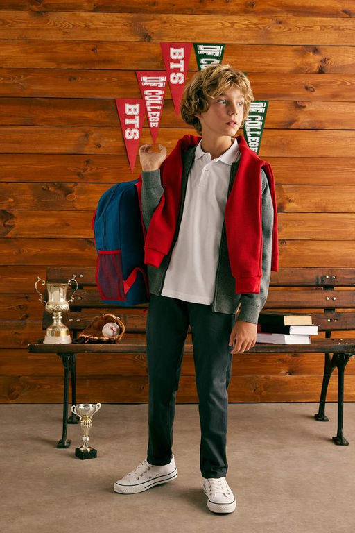 Серый школьный кардиган из хлопкового трикотажа с воротником колледжа для мальчика - Defacto фото 7