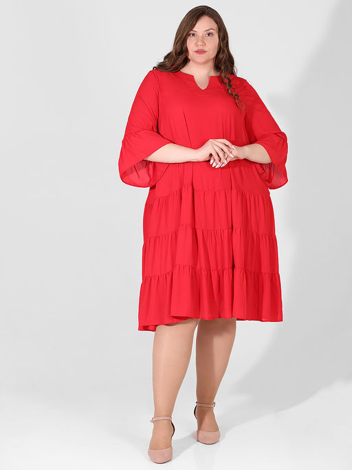 Платье-двойка свободное нарядное больших размеров красное - Almond фото 3