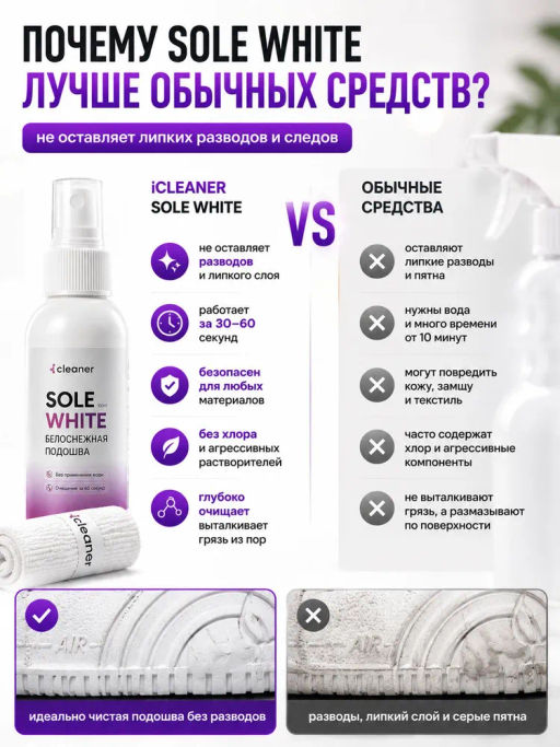Очиститель для белой подошвы Sole-White 100ml icleaner  фото 8