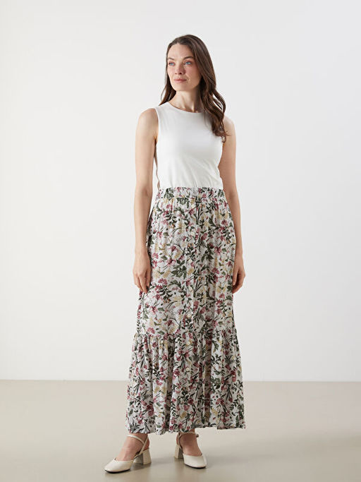 Beli Lastikli ?i?ekli A Kesim Etek