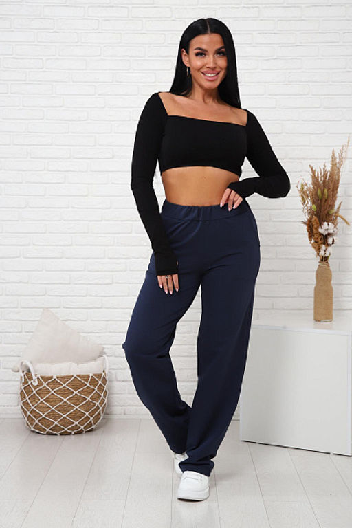 Брюки с карманами футер с лайкрой (01038, темно-синий) - Плиона фото 5