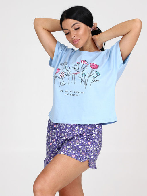 231-П ПИЖАМА ЖЕНСКАЯ (шорты) (Голубой/индиго) - А-дина фото 5