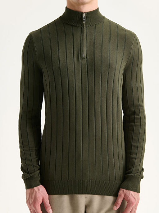 Fermuarl? Dik Yaka Erkek Triko Kazak