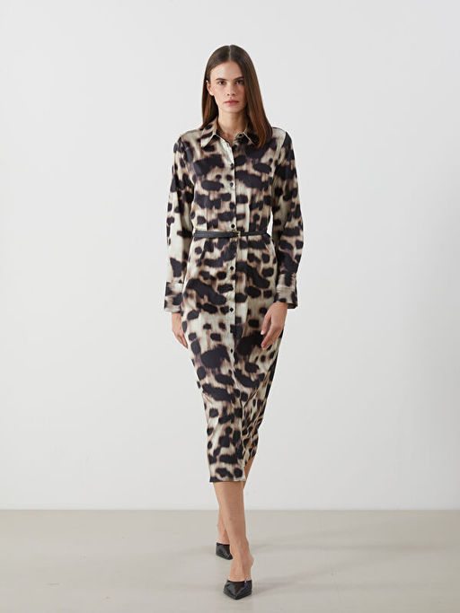 Desenli Saten Kad?n G?mlek Elbise