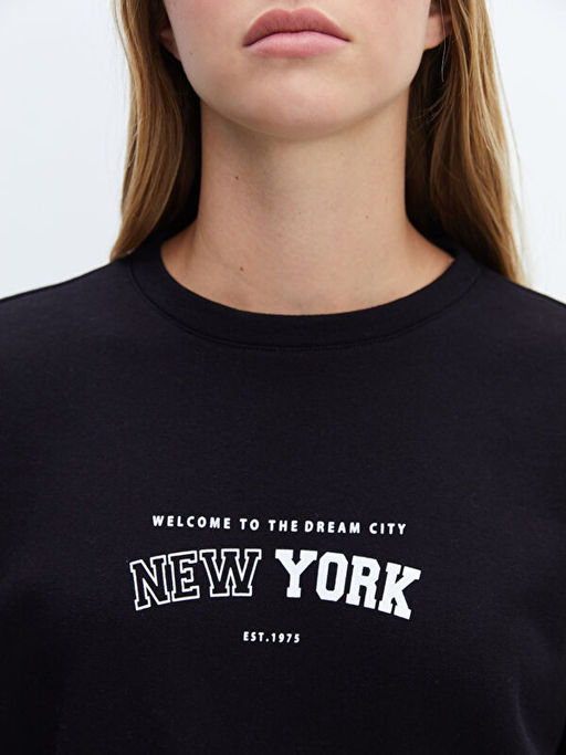 Bisiklet Yaka Bask?l? Oversize Kad?n Sweatshirt - Waikiki фото 3