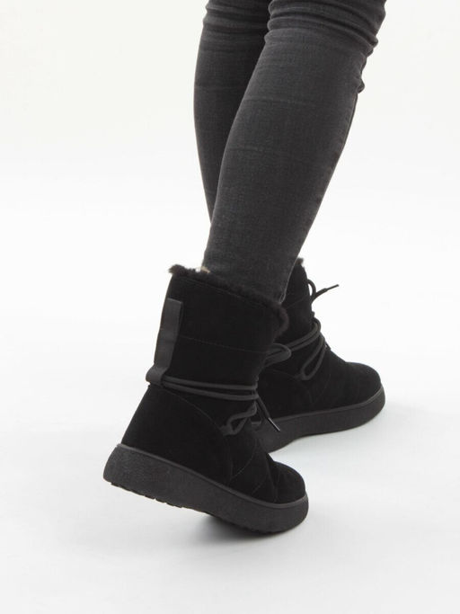 04-PAL271-1Z BLACK Ботинки зимние женские (натуральная замша, 100% шерсть, натуральный мех)