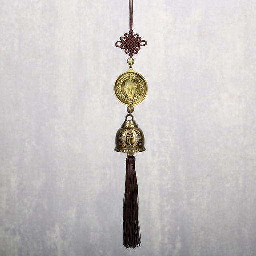 Колокольчик подвесной металл «Монета с буддой», 1 колокол, d=4.8 см, 39×5.3×4.8 см