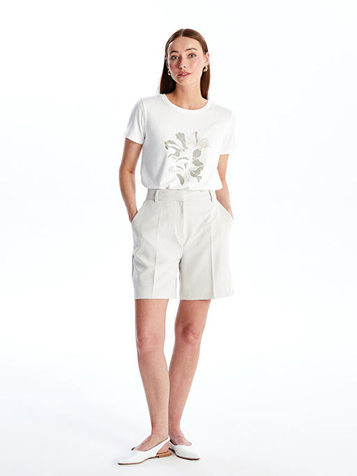 Bisiklet Yaka Bask?l? K?sa Kollu Kad?n Ti??rt