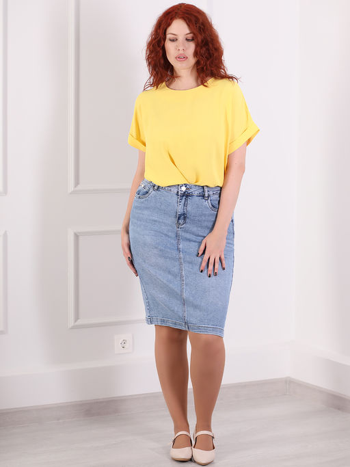 Юбка классическая джинсовая женская - Almond фото 2