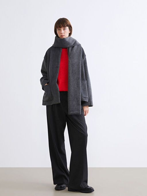 Atk?l? Bisiklet Yaka Kad?n Ka?e Ceket