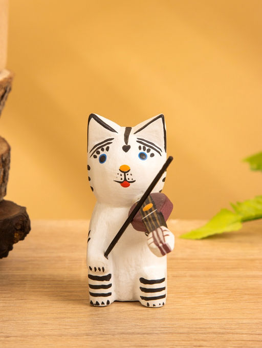 Сувенир «Кот скрипач», 3.5×8×8 см, дерево, белый