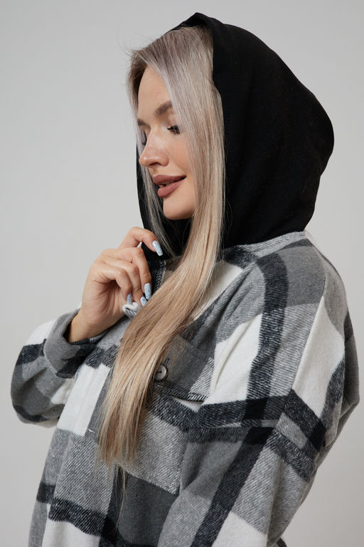 Рубашка женская в клетку с капюшоном РЖКК-01