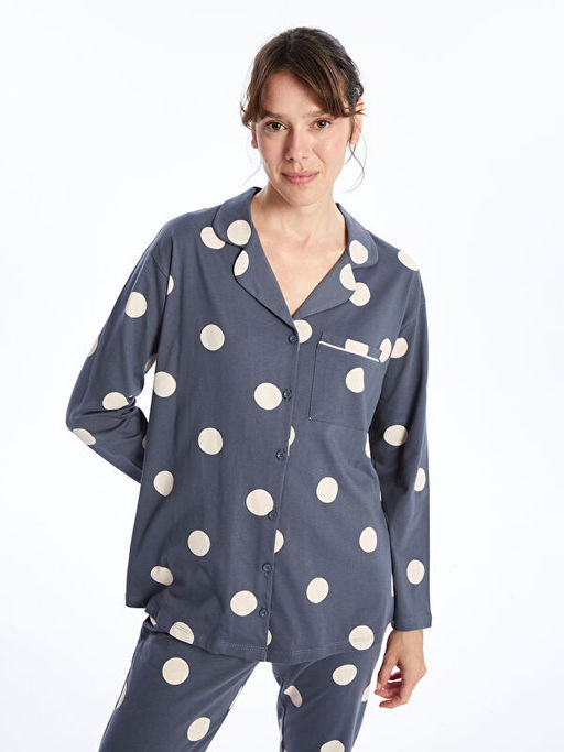 G?mlek Yaka Puantiyeli Uzun Kollu Hamile Pijama Tak?m?