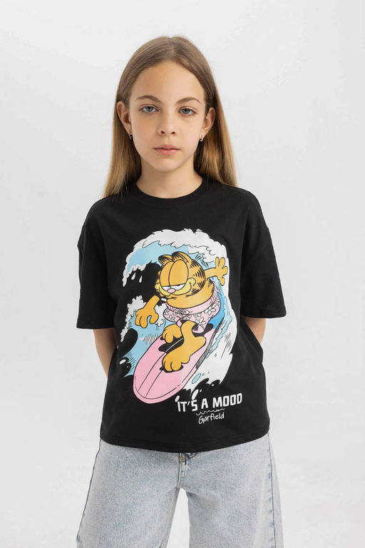 Футболка Garfield Relax Fit для девочек с круглым вырезом и короткими рукавами - Defacto фото 3
