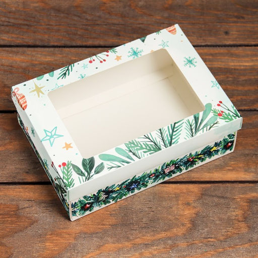 Цена за 5 шт. Коробка складная, крышка-дно, с окном Новогодняя ёлка 21 х 15 х 7 см - UPAK LAND фото 2