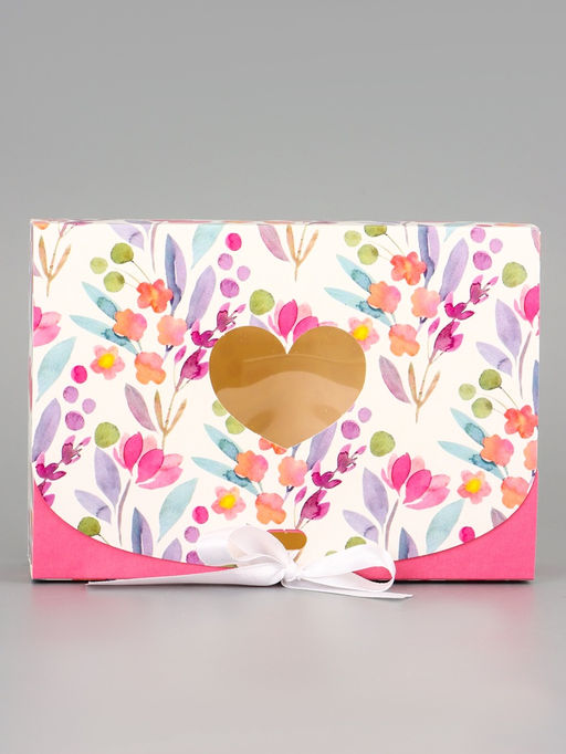 Цена за 5 шт. Подарочная коробка сборная с окном Розовые цветы, 16.5?11, 5?5 см