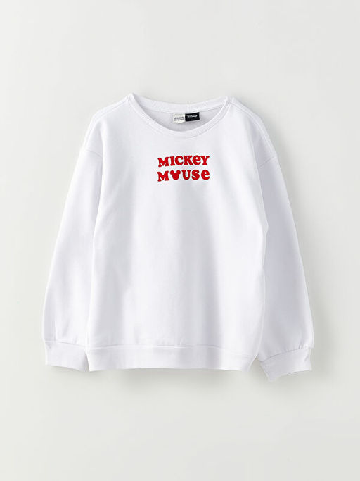 Bisiklet Yaka Minnie ve Mickey Mouse Bask?l? Uzun Kollu K?z ?ocuk Sweatshirt