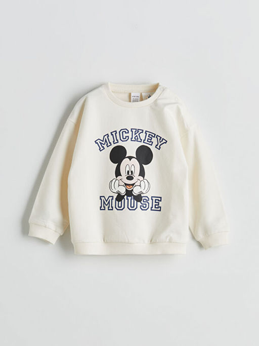 Bisiklet Yaka Mickey Mouse Bask?l? Erkek Bebek Sweatshirt ve E?ofman Alt 2li