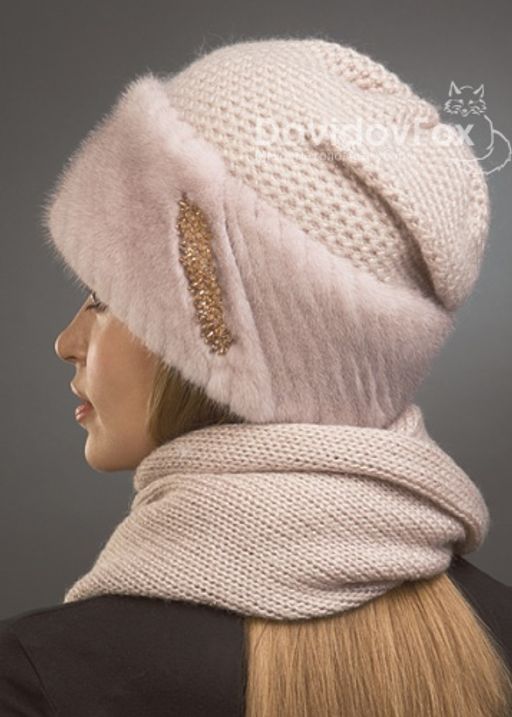Шапка Лия норка трикотаж кизил