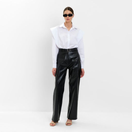Брюки женские из экокожи прямые MINAKU: Eco leather, чёрные, размер 42