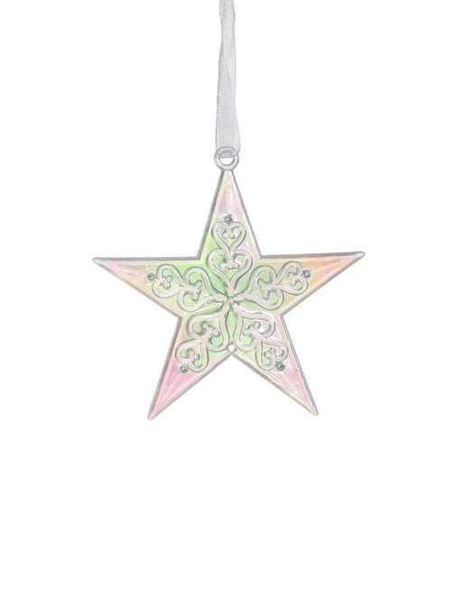 Цена за 4 шт. Ёлочная игрушка Зимнее волшебство. Звезда кружевная, 99 см, прозрачный перелив фото 8