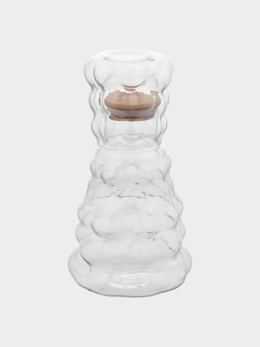 Графин «Рельеф», 1 л, 13×13×24 см, со стаканом 350 мл, с бамбуковой крышкой, стекло, прозрачный