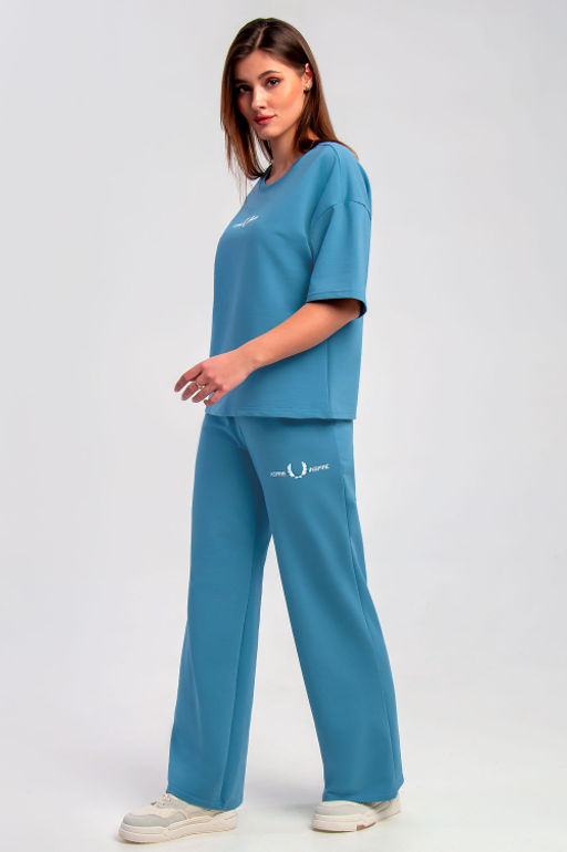 Арт. 2364 Костюм с брюками женский 44-50 (4 шт) Цвет:верх-голубой,низ-голубой - Калинка фото 2