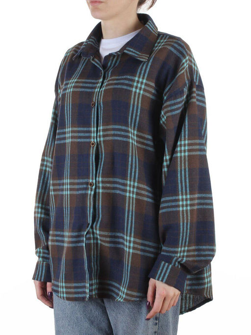 C601 BLUE/BROWN Рубашка женская оверсайз (95% хлопок, 5% спандекс)