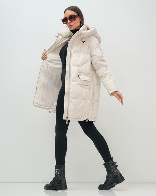 Куртка зимняя женская с капюшоном модная бежевого цвета 3193B - Visdeer фото 18