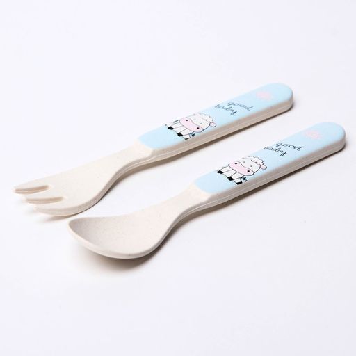 Набор детской посуды Коровка из бамбука, 5 предметов: тарелка, миска, стакан, столовые приборы - Крошка я фото 8