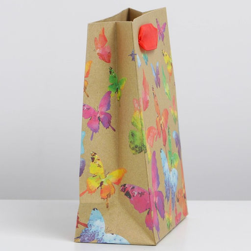 Пакет подарочный крафтовый, упаковка, «Бабочки», 12 х 15 х 5.5 см