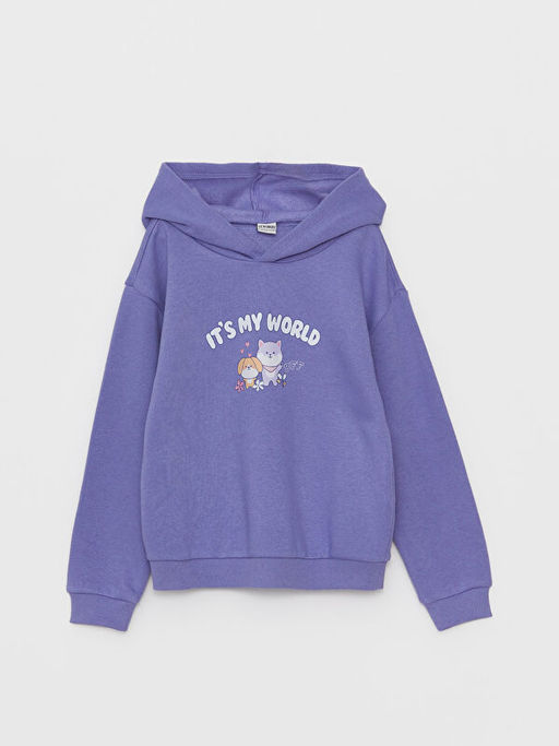 Bask?l? Uzun Kollu Erkek ?ocuk Hoodie ve E?ofman Alt? - Waikiki фото 2