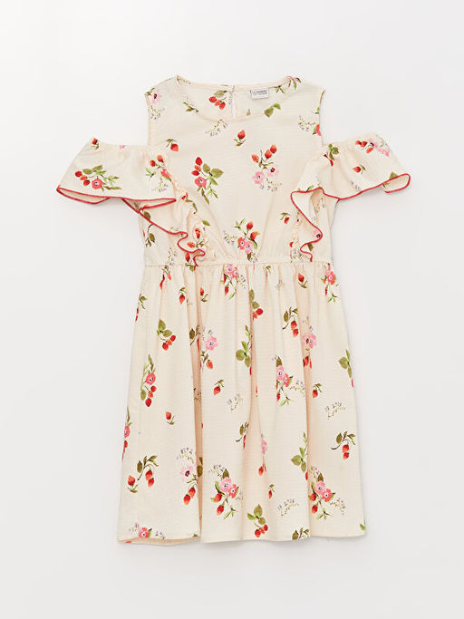 Bisiklet Yaka Desenli K?sa Kollu K?z ?ocuk Elbise