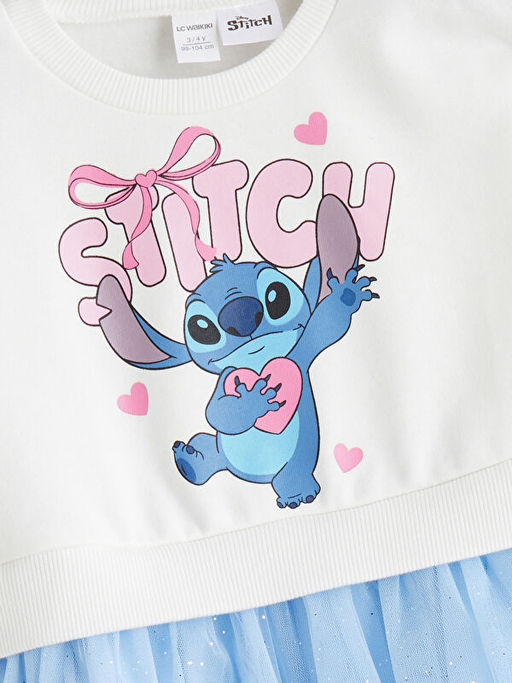 Stitch Bask?l? F?rf?rl? K?z ?ocuk Kal?n Elbise