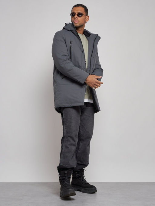 Парка мужская зимняя удлиненная молодежная темно-серого цвета 8305TC - Wonderrman фото 15
