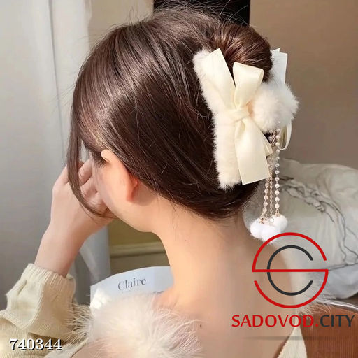 Крабик для волос с бантом и перламутровыми бусинами