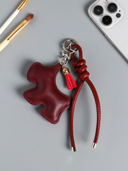 Брелок для ключей на карабине кожзам «Терьер», с узлом, винный, на сумку, рюкзак, 14×8×1.2 см