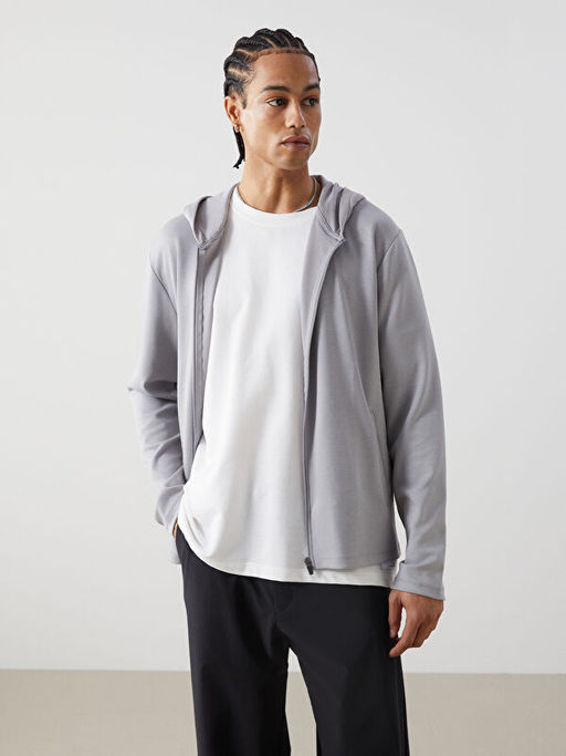 Kap??onlu Uzun Kollu Erkek Fermuarl? Sweatshirt