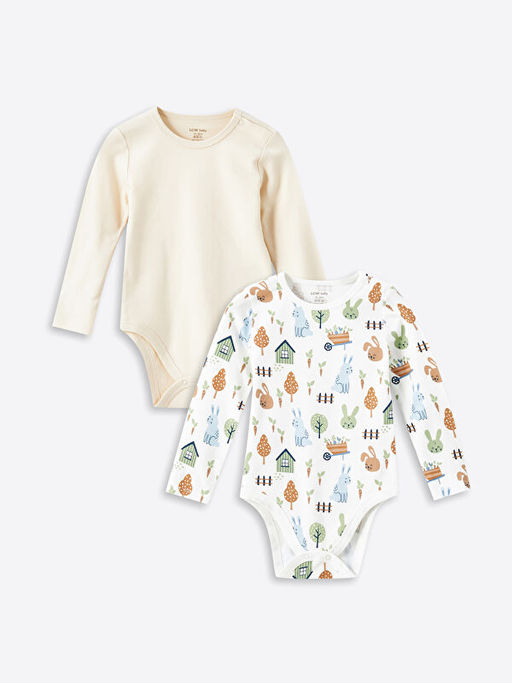 Bisiklet Yaka Bask?l? Erkek Bebek ??t??tl? Bodysuit 2li