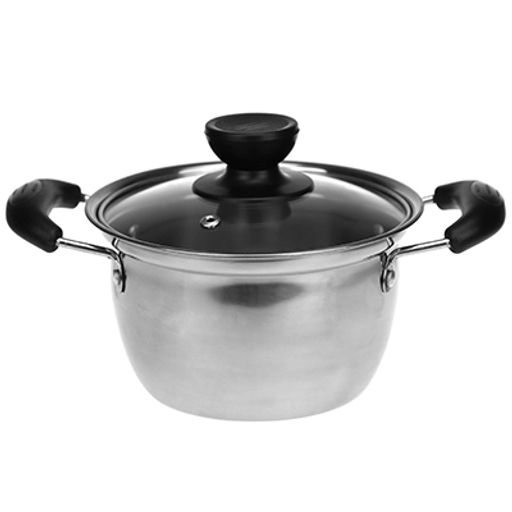 "Золушка" Кастрюля из нержавеющей стали 1л, д16см, h9см, стеклянная крышка, бакелитовые ручки, без теплораспределительного дна, цветная коробка (Китай)