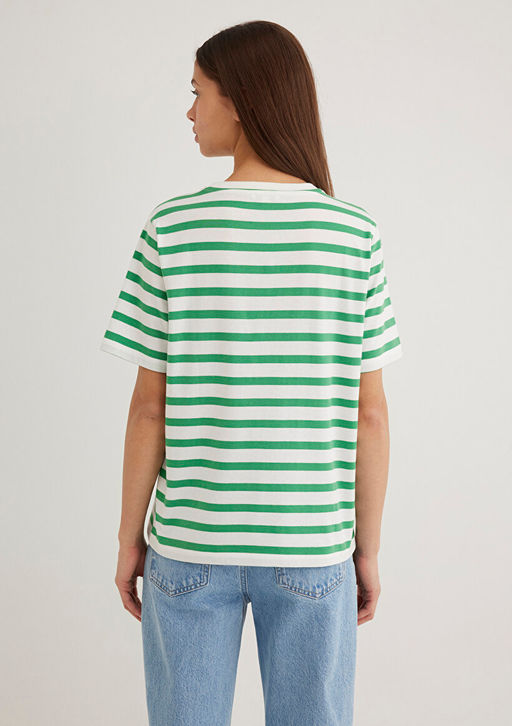 Mavi Logo Bask?l? Yesil Cizgili Tisort  фото 4
