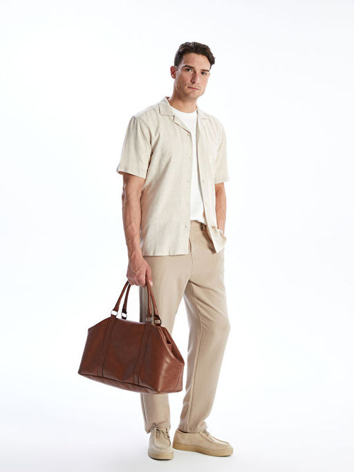 Regular Fit K?sa Kollu Keten Kar???ml? Erkek G?mlek