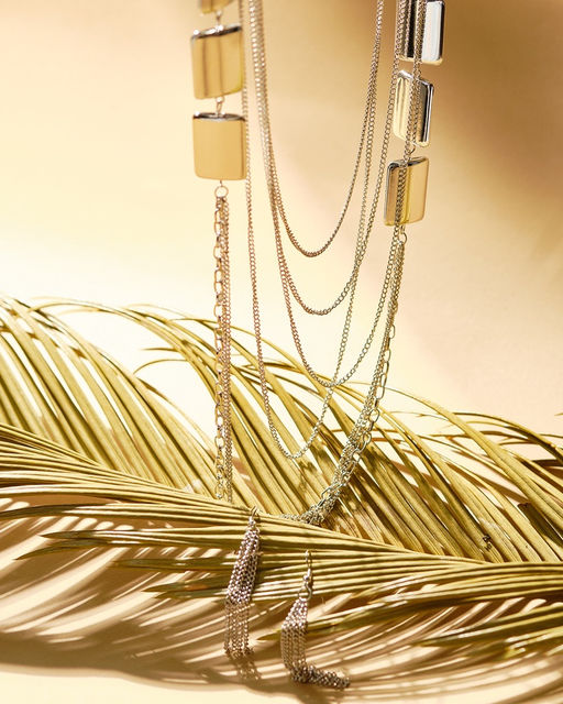 Набор 2 предмета: серьги, бусы Унисон прямоугольники, цвет серебро, 80 см