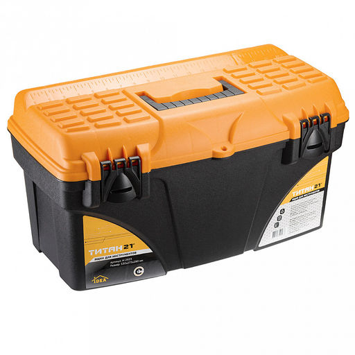 Контейнер-ящик для инструментов пластмассовый "Титан 21" 53х28x29см, черный с желтым (Россия)